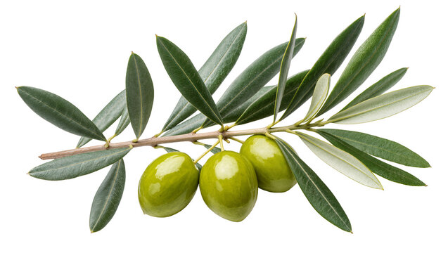 Green olives on branch with leaves