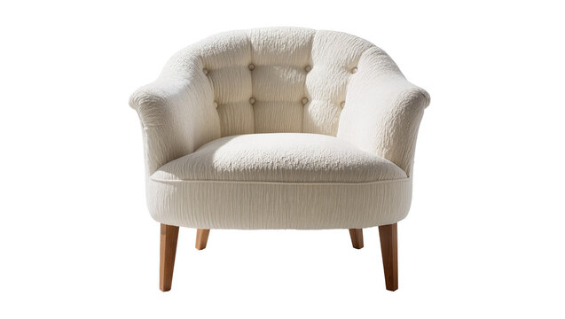 Tufted cream armchair with wooden legs