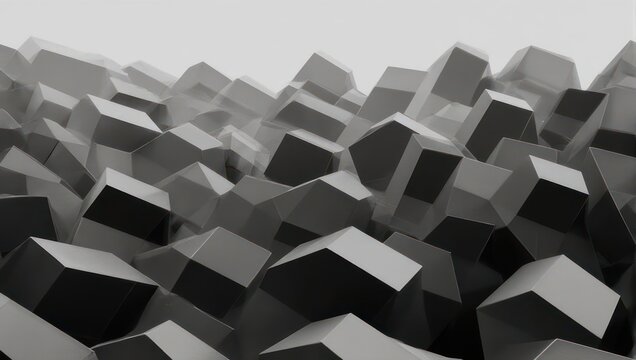 Abstract geometric shapes in grayscale creating a textured landscape.