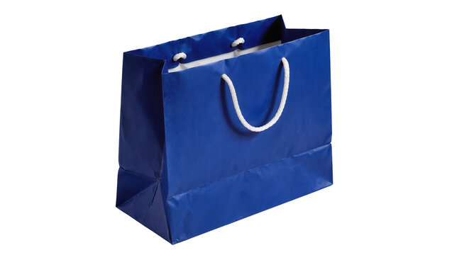 Blue paper gift bag with white rope handles