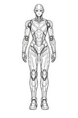 Fototapeta premium Full Body Humanoid Robot Wireframe Anatomy Technical Line Art Vector Illustration 