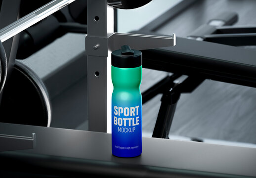 Sport Water Bottle Mockup in Gym Scene