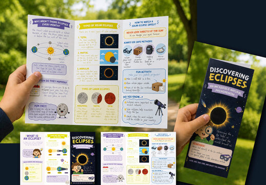 Kids Solar Eclipse Educational Trifold Brochure Template