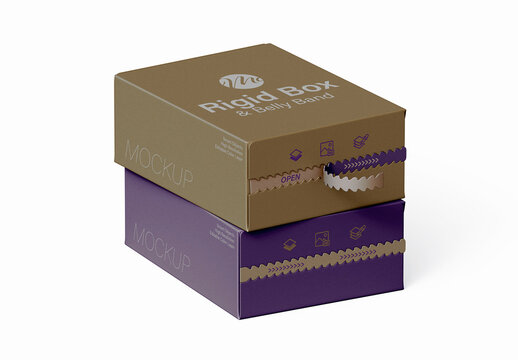 Rigid Box with Belly Band Packaging Mockup