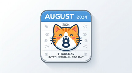 Cartoon cat face on calendar marking international cat day © Waqas
