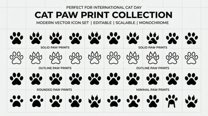 Cat paw print collection modern vector icons for international cat day © Waqas