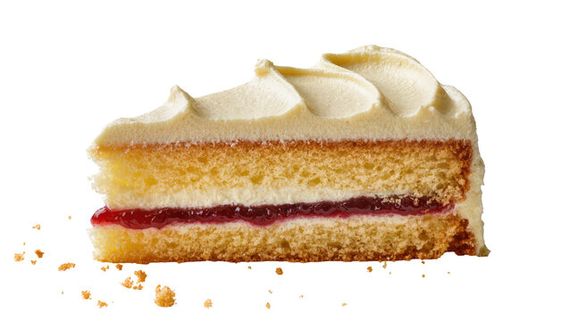 Layered sponge cake slice with cream and jam filling