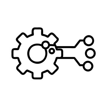 Industrial automation gear icon with connection nodes for workflows.