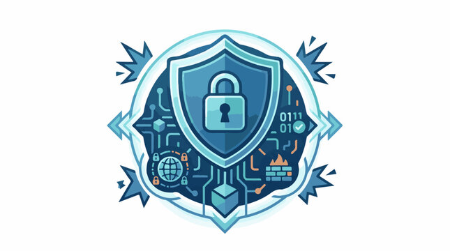 Digital shield with lock binary code firewall and globe