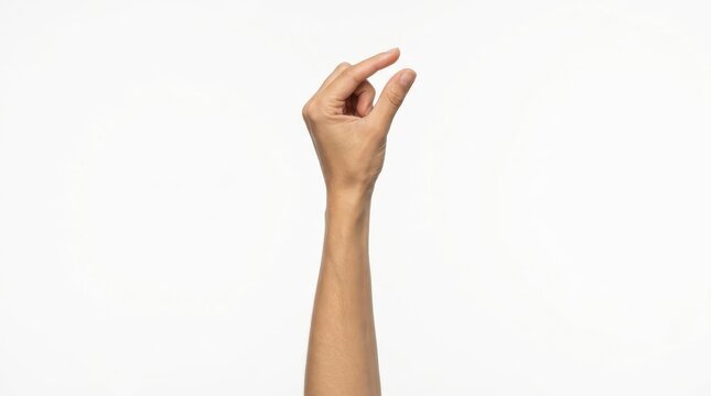 A hand gesture showing a small amount, isolated on white background