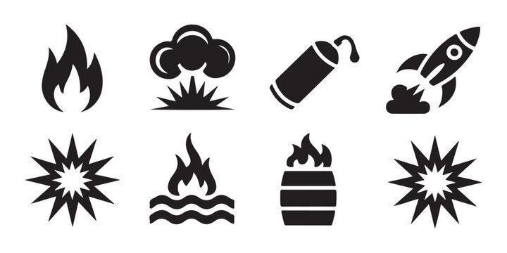 Danger hazard signs vector set. hazardous warning symbols. fire, explosion, radiation icon collection.