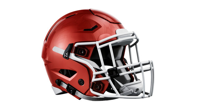 Red American Football Helmet with White Face Mask