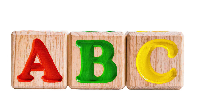 Wooden alphabet blocks with letters A B C in red green, yellow