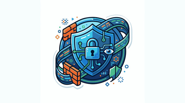 Digital shield with lock eye and data streams symbolizes security