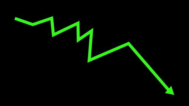 Zigzag downward arrow falling trend decline or drop in business and finance animation