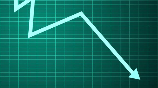 Zigzag downward arrow falling trend decline or drop in business and finance animation