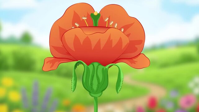 Animated Plant Fertilization Pollen Transfer Flower Pollination Pistil Stamen Seed Formation Botany Biology Nature Science Education Seamless Loop