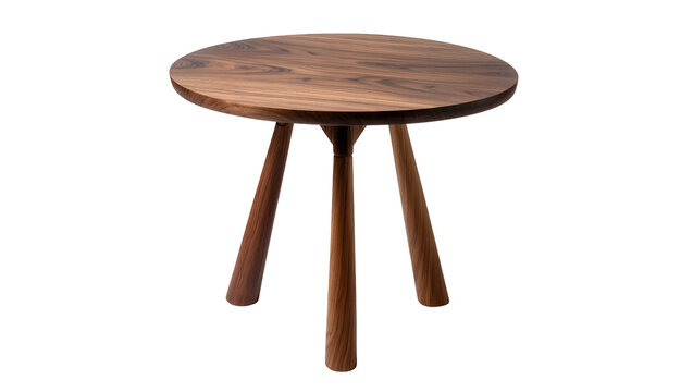 Round wooden side table with three tapered legs