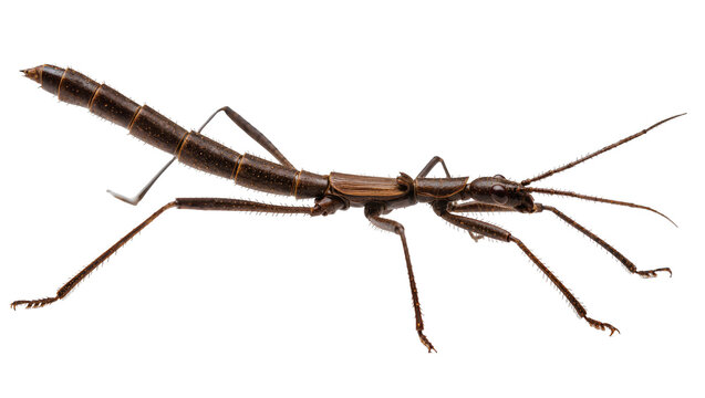 Brown stick insect with long legs and antennae