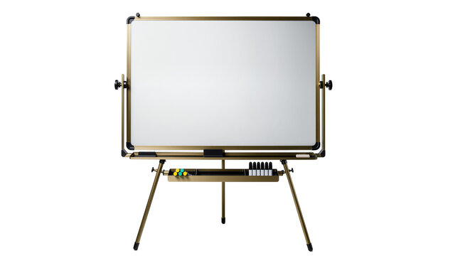 Double-sided whiteboard on tripod stand with markers and eraser