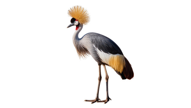 Grey Crowned Crane with Golden Crest and Red Neck