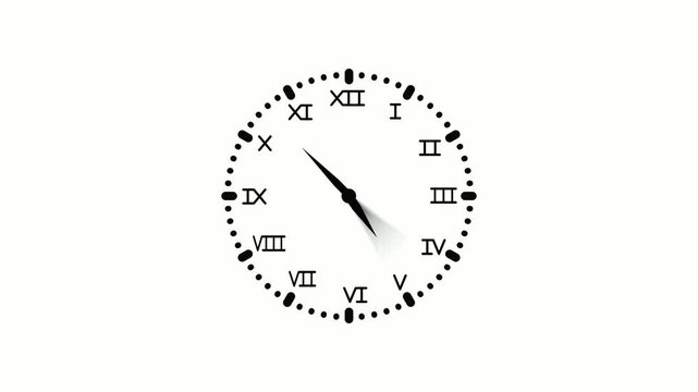 Analog clock with roman numerals time concept and simple minimal design animation