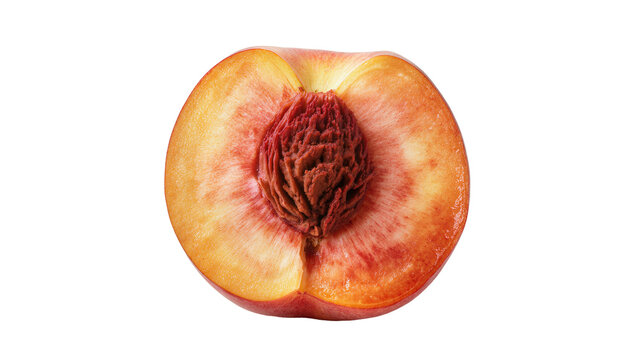 Half ripe peach with visible pit and flesh texture
