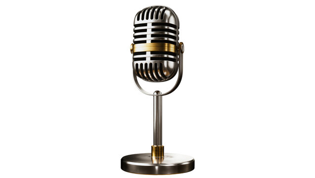 Retro silver microphone with gold accent on stand