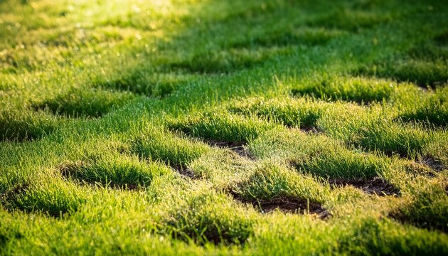 close up of aerated lawn after spring scarifying