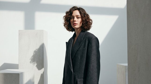 Woman in Dark Blazer in Minimalist Architecture