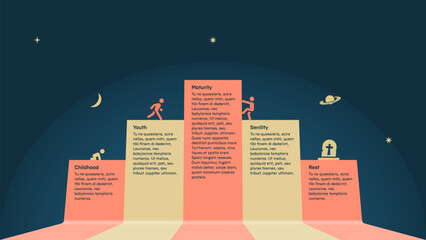 Stages of life. Infographic templete in the form of a step chart with columns of text © K. P. Vinogradov
