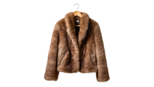Brown faux fur jacket with collar and pockets