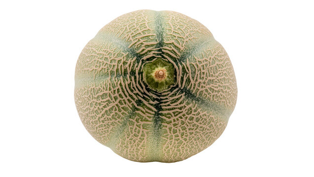 Cantaloupe melon with textured rind and green stripes