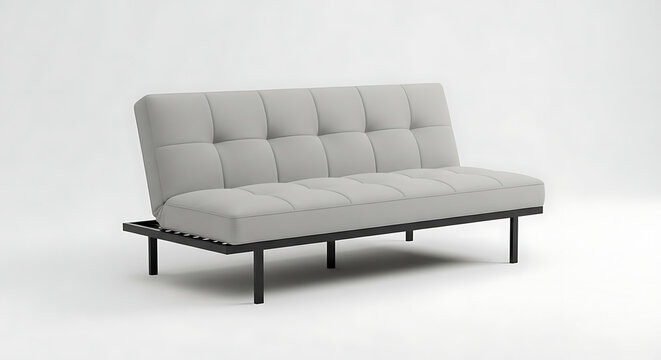 Modern gray sofa bed with black metal frame