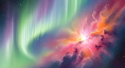 Fototapeta premium Vibrant aurora borealis in starry night sky with radiant colorful explosion for astronomy and space exploration