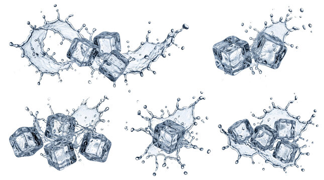 Refreshing Ice Cubes Splashing in Water Collection.