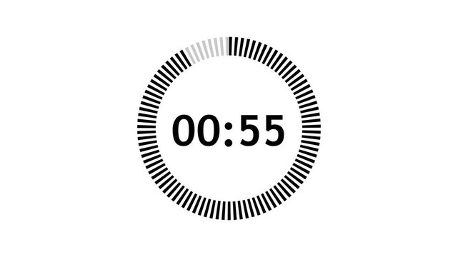 one minute countdown timer animation from 60 second to 0 second on transparent background, 1 minute countdown timer, countdown video with alpha channel
