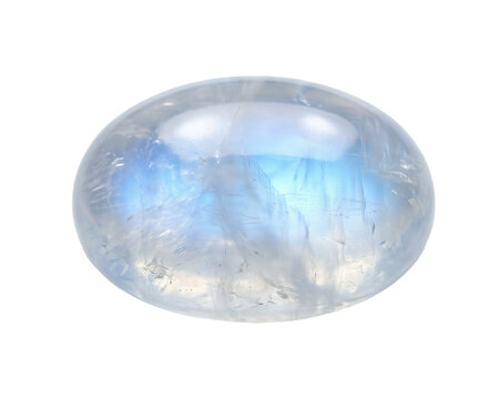 Moonstone gemstone, oval cut, blue adularescence, crystal mineral, jewelry making, gemology