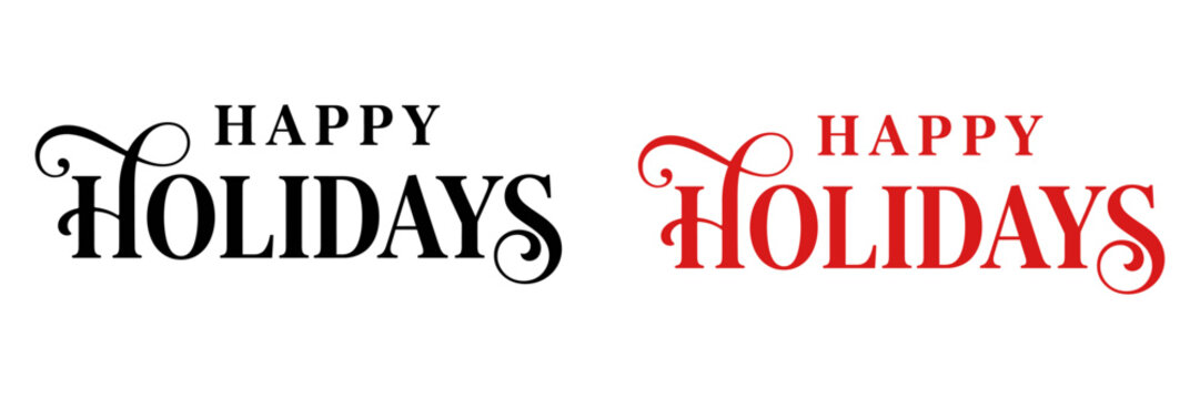 Happy Holidays elegant serif typography vector design with decorative flourishes and swirls for winter greeting cards and banners