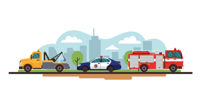 Emergency Vehicles Side by Side Parked.