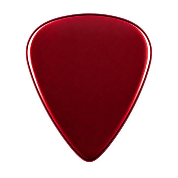Red glossy guitar pick with smooth triangular shape and luminous rim for music accessory creative audio projects isolated on a transparent background