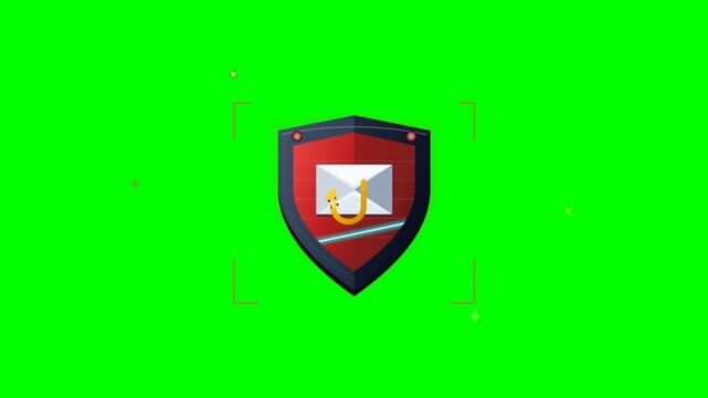 Email phishing protection shield animation on green screen