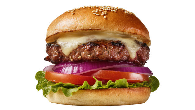 Cheeseburger with lettuce tomato onion, and melted cheese