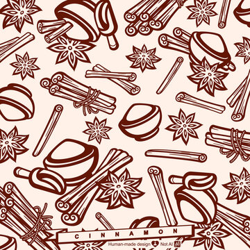 Cinnamon pattern background set. Collection icon cinnamons. Vector