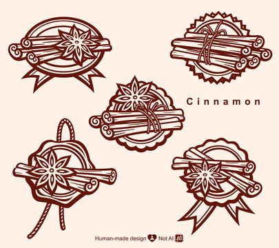 Cinnamon labels and elements set. Collection icon cinnamon. Vector