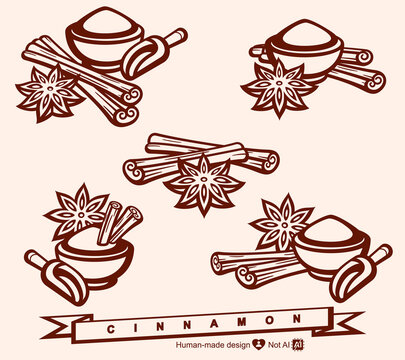Cinnamon set. Collection icon cinnamon. Vector