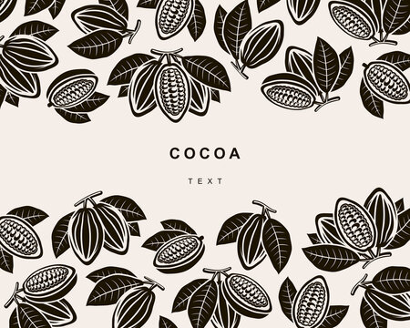 Cocoa beans pattern background set. Collection icon cocoa beans. Vector