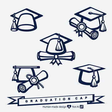 Graduation cap set. Collection icon graduation cap. Vector 