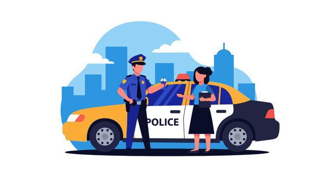 Police officer assisting a woman.