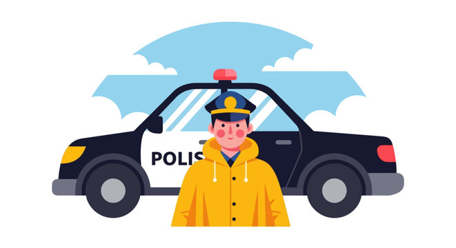 Police Officer Wearing Yellow Raincoat.